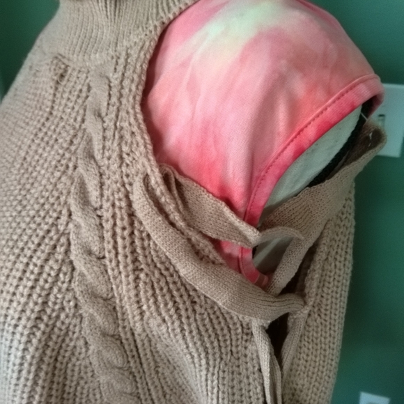 New Sz S/M cable knit turtle neck crop crisscross sleeves cold shoulder sweater - Picture 7 of 14